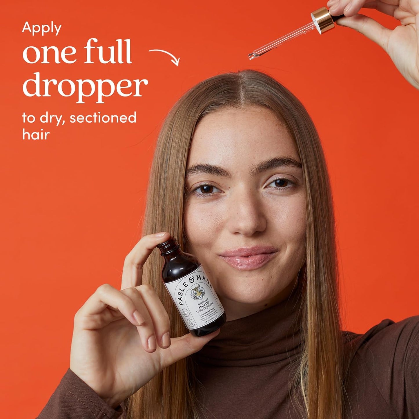 Fable and Mane Hair Oil - HoliRoots Strengthening Serum for Damaged, Frizzy Hair with Ashwagandha, Castor Oil & Scalp Treatment - 1.8FL oz